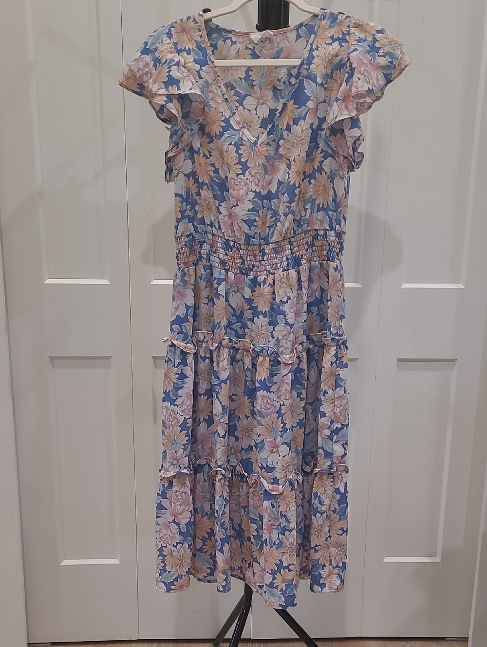 Sienna Sky Blue Floral Tiered Midi Dress